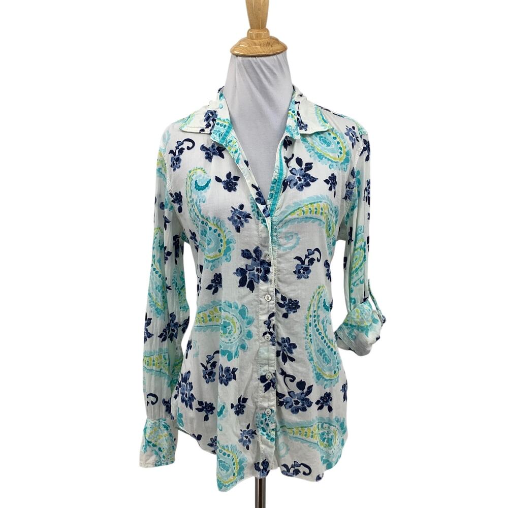 Cino Shirt Womens M Medium Paisley Floral Lightweight Tab Sleeve Crinkle Voile
